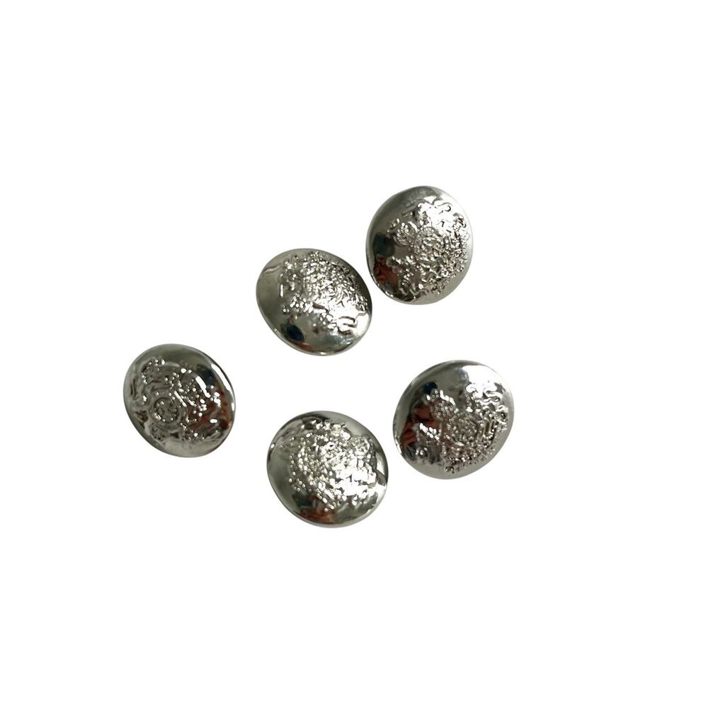 Ralph Lauren Metal Replacement Buttons 5 PC Silver Tone Crest Logo 1/2 Inch
